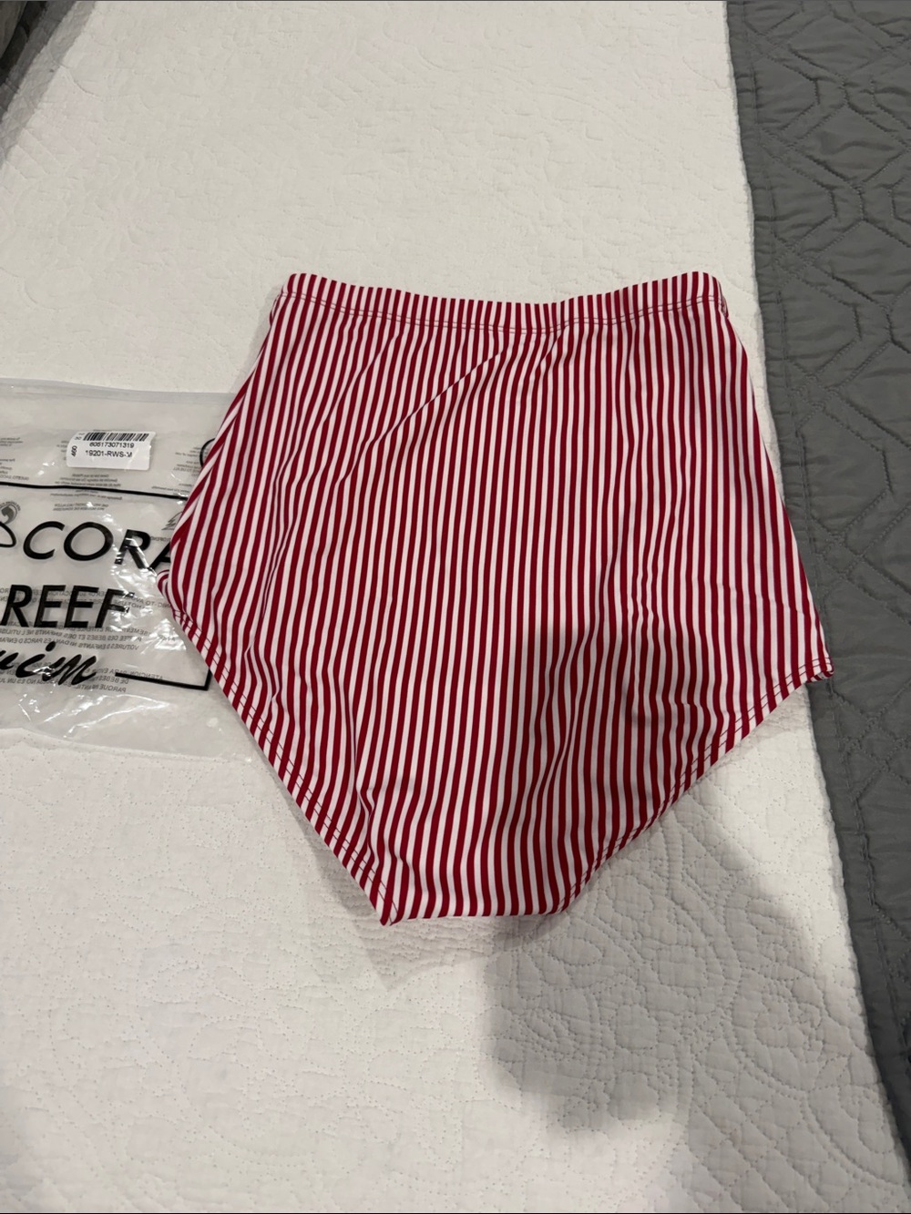 Coral Reef Red Stripe High-Waist Bikini Bottom - Picture 2 of 2
